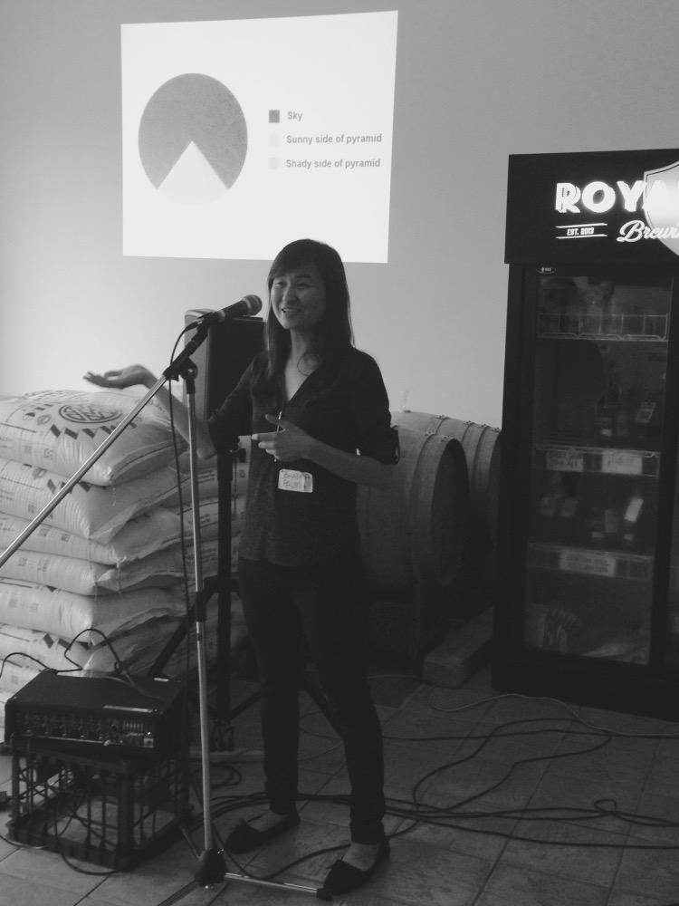 igniteguelph's tweet photo. Johanna takes the stage - and rocks it, pulling out all her knowledge of pies. http://t.co/saB0WPlU13