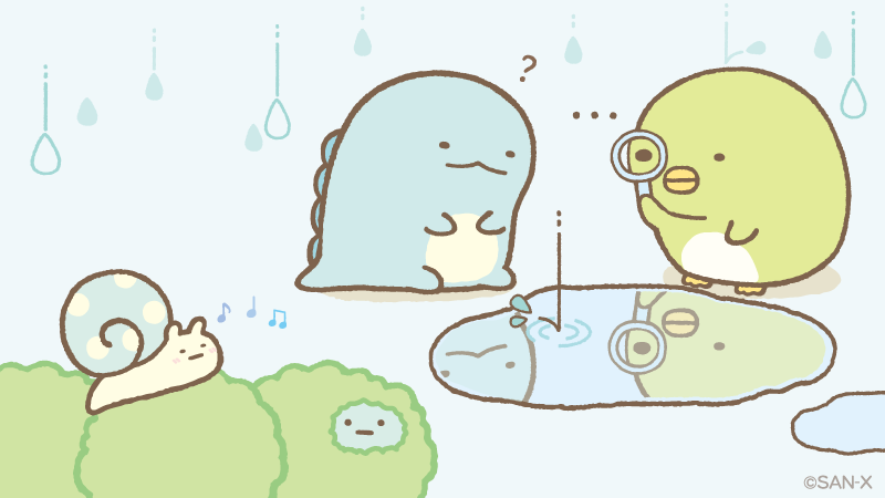 すみっコぐらし 公式 梅雨を満喫中のにせつむり ぺんぎん はこんな雨の日もじぶんさがし中 8 Http T Co 6ulbawjo64