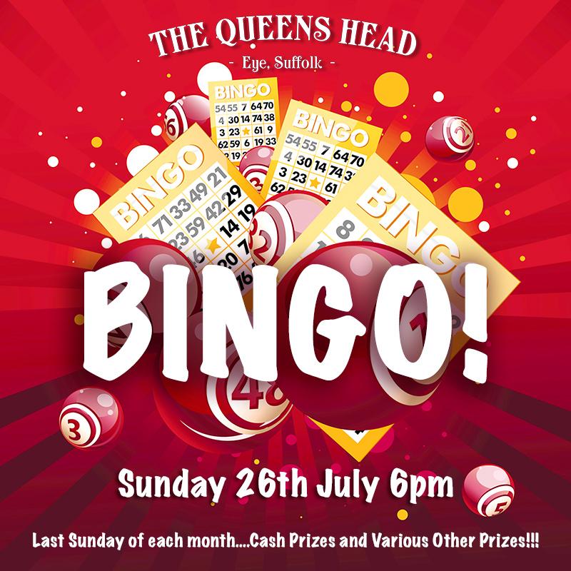 BINGO! Sunday the 26th of July and then every last Sunday on the month. Cash prizes and other prizes up for grabs!