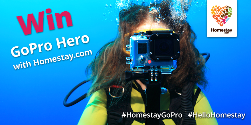 Homestaycom's tweet photo. #Competition time! #Win a #GoPro Hero with Homestay. Follow us & RT this to enter. #HomestayGoPro #HelloHomestay http://t.co/VZN1rTjLPy