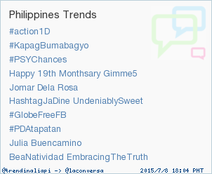 Tweetmystar's tweet photo. “@trendinaliaPI: Trend Alert: #PDAtapatan. More trends at http://t.co/4tAYj3l5rw #trndnl http://t.co/yufQlB1jry”