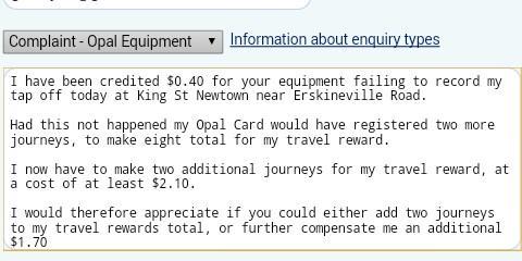 HaltBusClosures's tweet photo. #OpalCard #TravelReward #GoldOpalCard #InadequateCompensation for #FaultyEquipment #UnfairConditions http://t.co/1OnFj8Hunp
