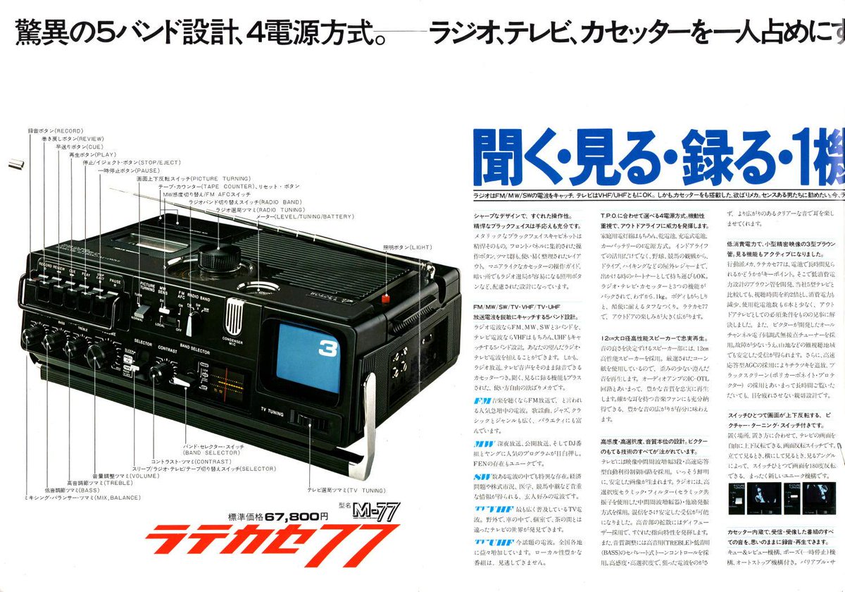 ラテカセ77」ってのは、ラジオとテレビとカセットレコーダーが一体に