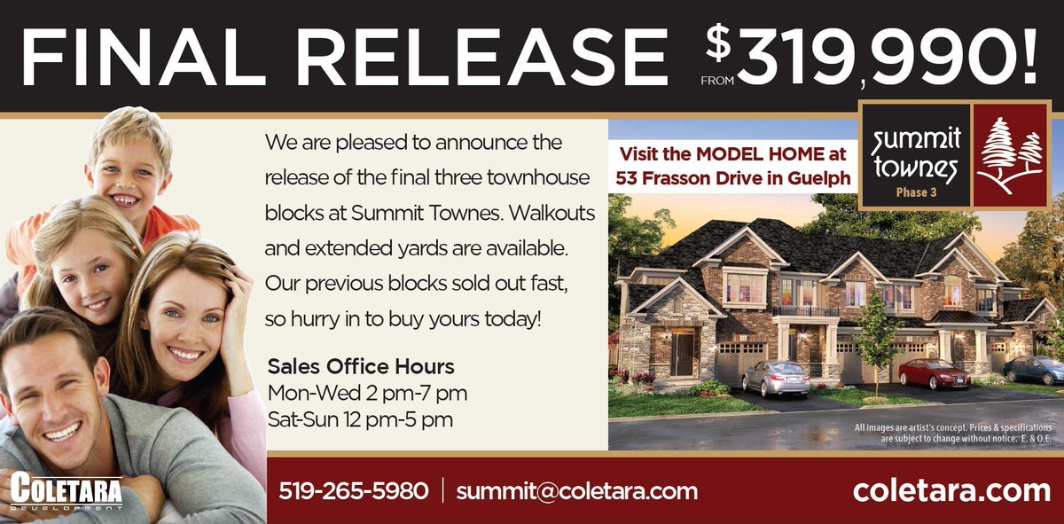 FINAL PHASE of TOWNHOMES RELEASED! #Guelphrealestate #coletara