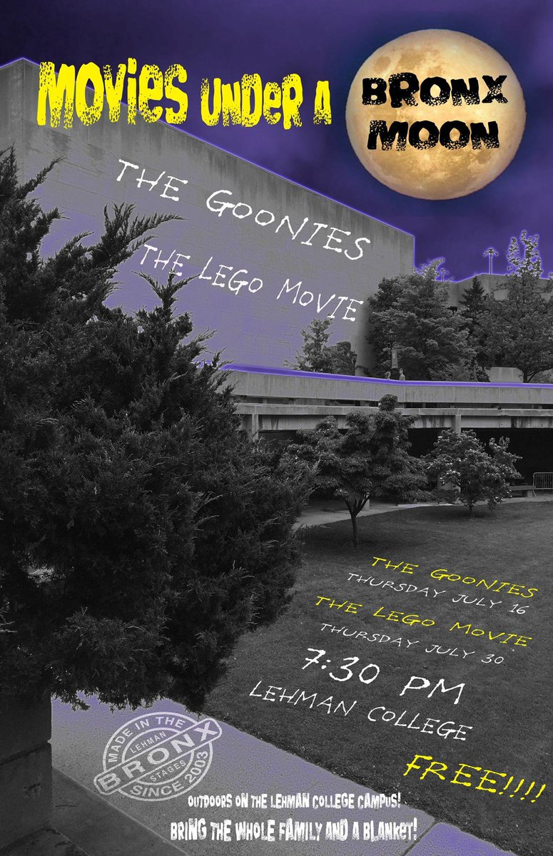 July 16th Movies Under a Bronx Moon. We will be showing The Goonies. The event is FREE @ 7:30pm! Bring your blanket!