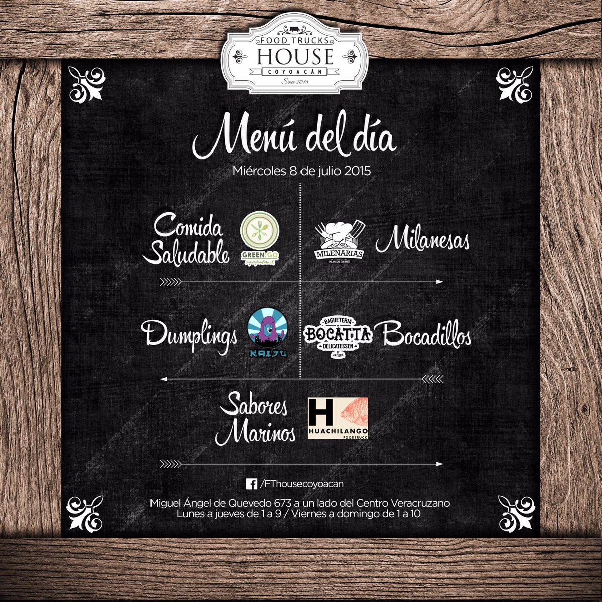 #felizmiercoles hoy toca: @Kaiju_Truck <a href="/HuachilangoFT/">Huachilango</a> <a href="/LasMilenarias/">Las Milenarias</a> <a href="/GreenGoFT/">GreenGo FoodTruck</a> y <a href="/Bocattaoficial/">Bagueteria Bocatta</a> ¡te esperamos!
