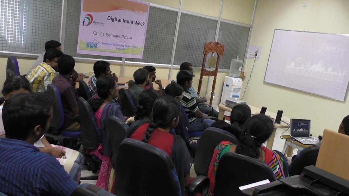 ChellaSoftware's tweet photo. We celebrated Digital India Week from 01-Jul to 07-Jul. As part of that Chellites watching PM Launching DIW on 1.7.15 http://t.co/aQUQqp58au