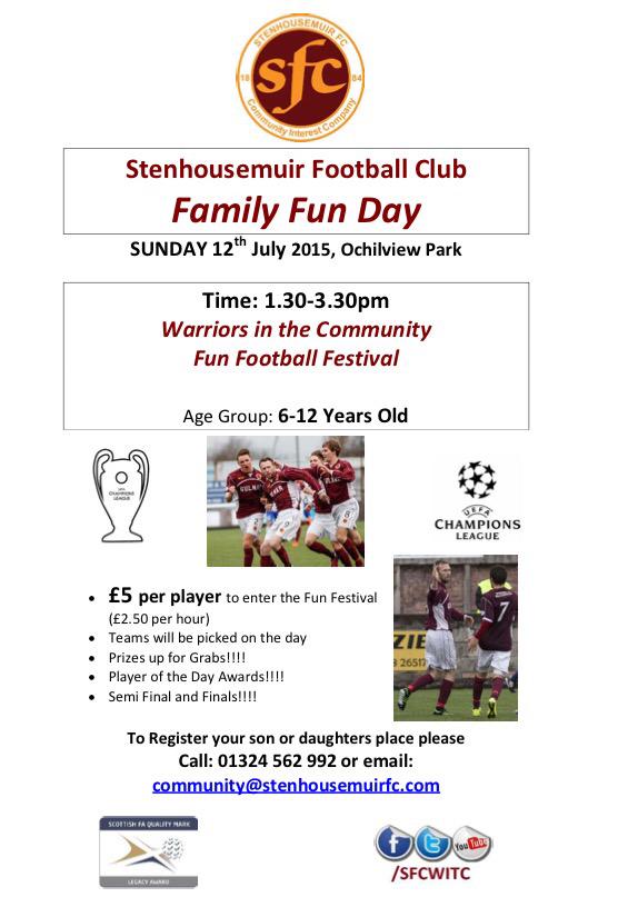 sfcwitc's tweet photo. We can't wait for Sunday's Family Fun Day !!!!

Have you signed up yet for our football event ⚽️ @StenhousemuirFC http://t.co/8sS3tttlGd