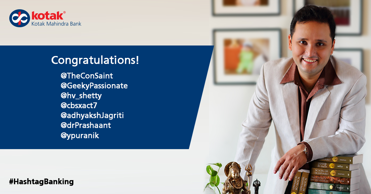 KotakBankLtd's tweet photo. Congratulations winners! Your signed copy of #ScionOfIkshvaku is on its way. #HashtagBanking #KotakExclusive http://t.co/CcuGwZcaXy