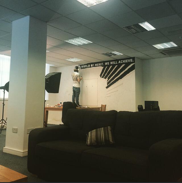 WorldMeritOrg's tweet image. Twitter asked #whatshappening - what IS happening here at the HQ? Exciting new project! #art #wall #wewillachieve!