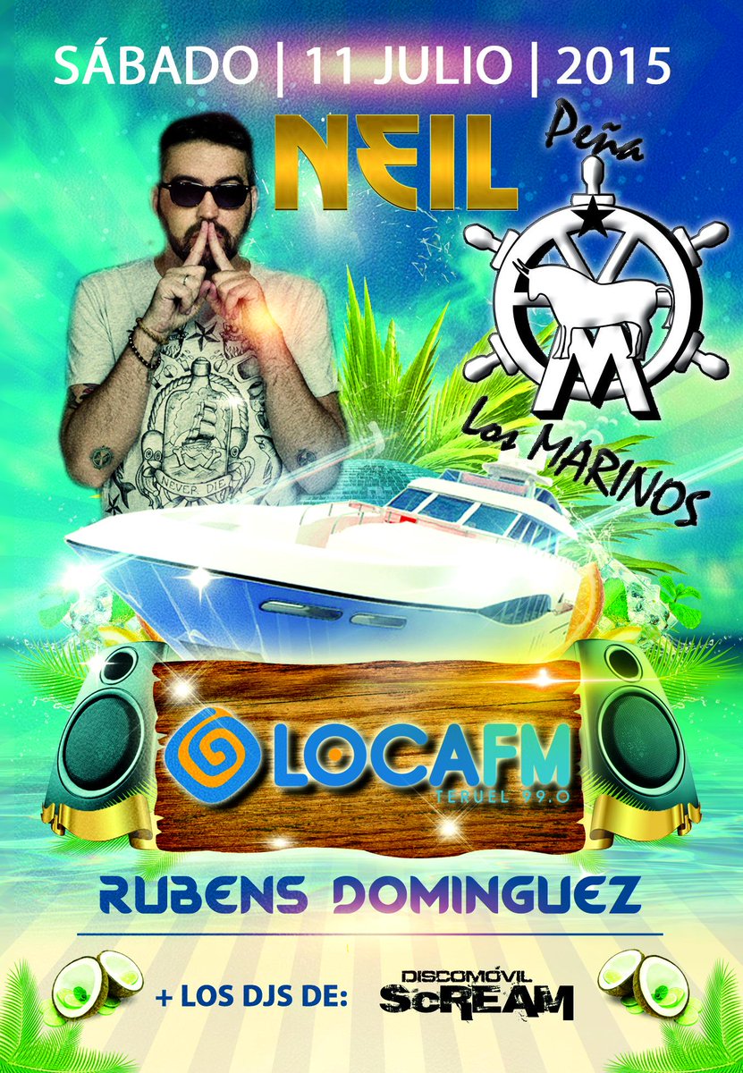Sábado 11 de Julio en #PeñaLosMarinos con <a href="/neilsole/">Dj Neil®</a> <a href="/RubensDJ_Cella/">Rubens Dominguez</a> <a href="/DiscoScream/">Discomovil Scream</a> <a href="/locafm/">LOCA FM</a>