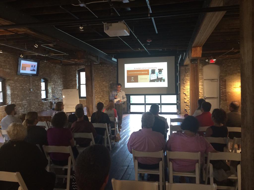 charlottetritch's tweet photo. Happy Weds @1MillionCupsLaw hearing a great story from @mylovegrub http://t.co/FGGNqp5VJi