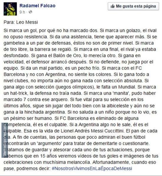 Radamel Falcao sobre Messi. Brutal.