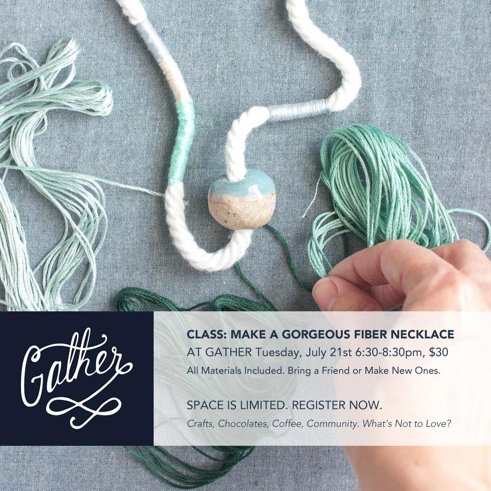 Learn how to make a gorgeous fiber wrapped necklace at @gathernc in this class. Register here alturl.com/ykmki