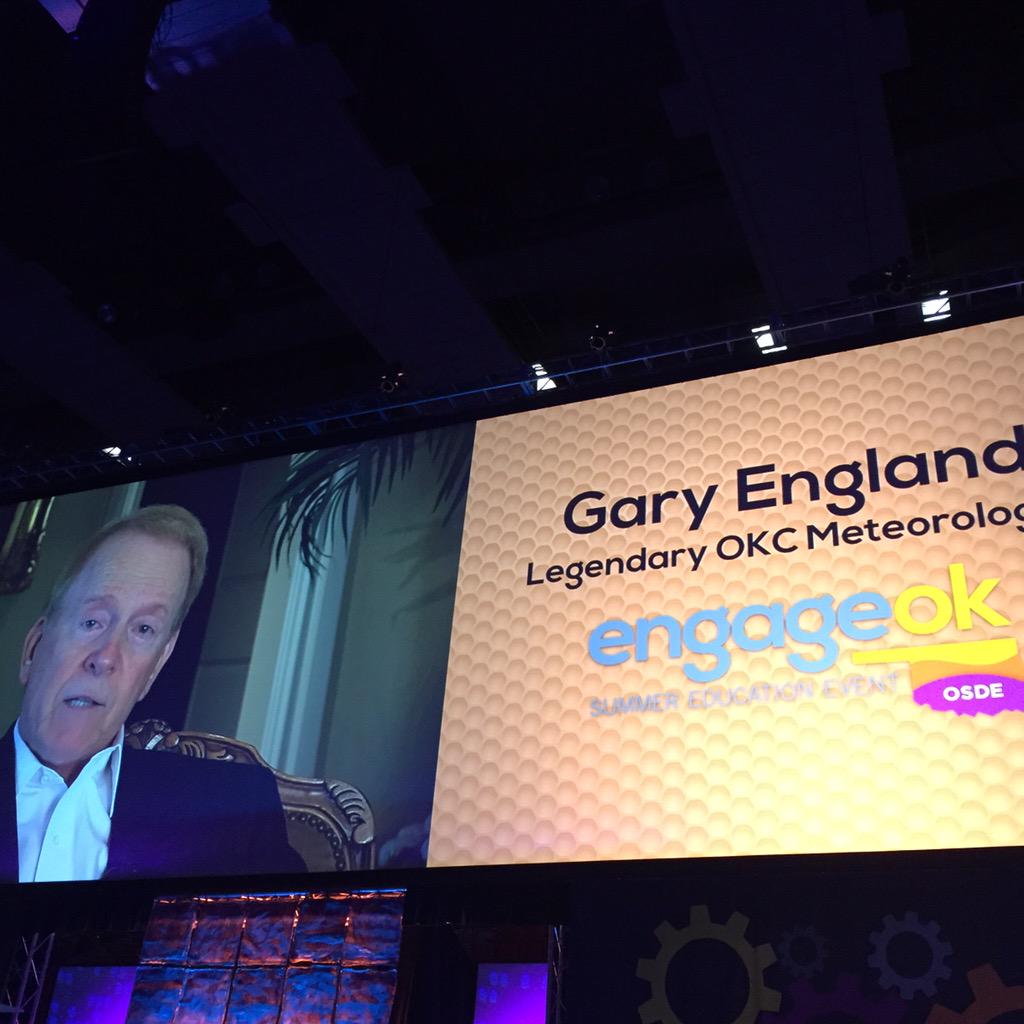 Hearing excellent school stories from <a href="/garyeOK/">Gary England</a> at #EngageOK. He once put a goat in the school over the weekend!