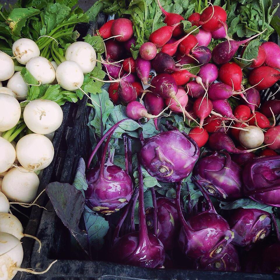 Local turnip, purple kohlrabi &amp; Easter-egg radishes for the food boxes this week! #ldnont
