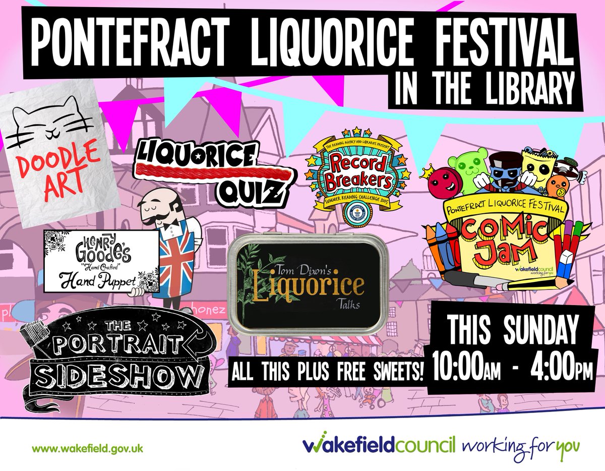WFlibraries's tweet image. Lots to do at #Pontefractlibrary during this years #Liquoricefest Doors open 10am this Sunday 12th July! #freesweets