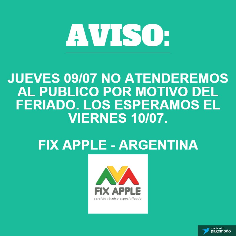 FixAppleArg's tweet image. Informamos mañana jueves nuestras sucursales permaneceran cerradas. Los esperamos el Viernes. FIX APPLE - ARGE...
