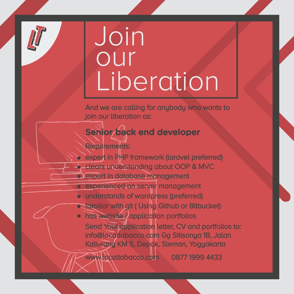 #jogjalowker <a href="/harispranoto/">Haris</a>: Senior Backend Developer: PHP framework, OOP &amp; MVC, server &amp; database management, WP, Git