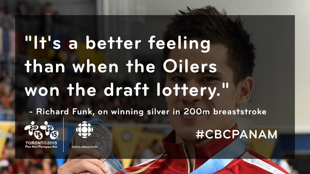 "It's a better feeling than when the Oilers won the draft lottery." - @rFunk08 #CBCPanAm
/cc @hallsy04 <a href="/cmcdavid97/">Connor McDavid</a>