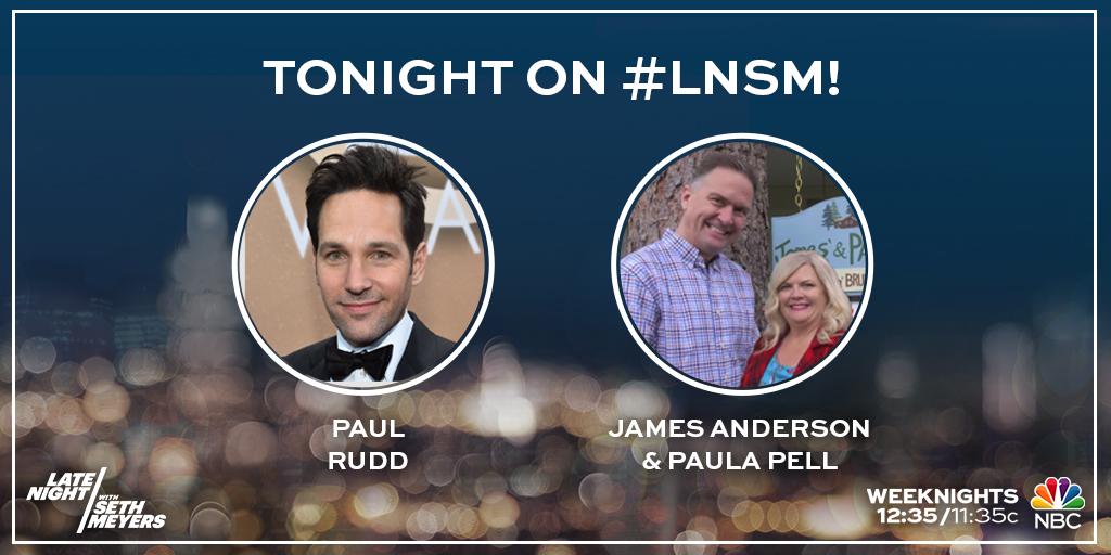 LateNightSeth's tweet photo. Catch Paul Rudd, @perlapell and @Jimmyjamderson on tonight’s #LNSM! http://t.co/2ESTXij5qp