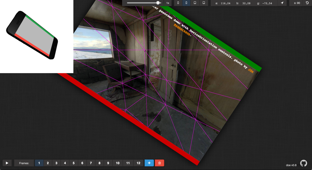 _richtr's tweet photo. @mrdoob the #threejs #deviceorientation demo in the 'doe' emulator (w/ timeline animation!) https://t.co/xatUPPKk1n. http://t.co/SpPfdmXXoi