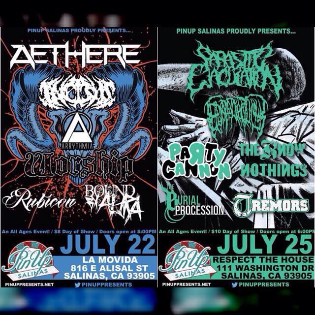 PinupSalinas's tweet photo. We have 2 shows next week featuring @AETHEREOFFICIAL @ArrythmiaBand @partycannonusa and more! RT http://t.co/IvxjNfZ3l2