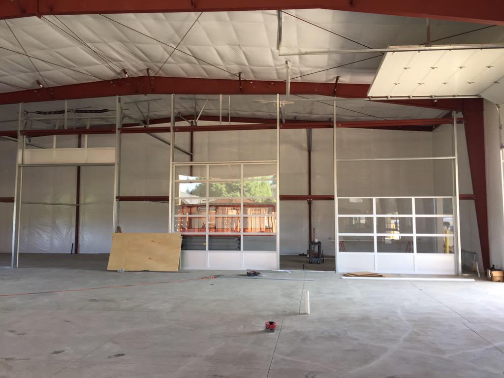 archervineyard's tweet photo. Construction update: lab, offices, kitchen, bathrooms,viewing mezzanine all framed. Upper barrel room behind glass. http://t.co/5BrRCIxuUC