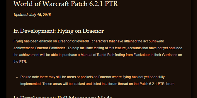 WarcraftDevs's tweet photo. Patch 6.2.1 PTR on its way. First version of PTR notes now live: http://t.co/XClILglE6i http://t.co/MrVeeWi4ft