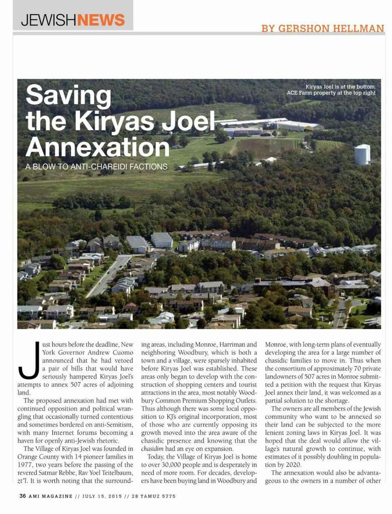 KJ Annexation News (@kjannexation) on Twitter photo Largest #Jewish weekly publication <a href="/Ami_Magazine/">Ami Magazine</a> on the #historic #Kiryas Joel #annexation #victory Largest #Jewish weekly publication <a href="/Ami_Magazine/">Ami Magazine</a> on the #historic #Kiryas Joel #annexation #victory