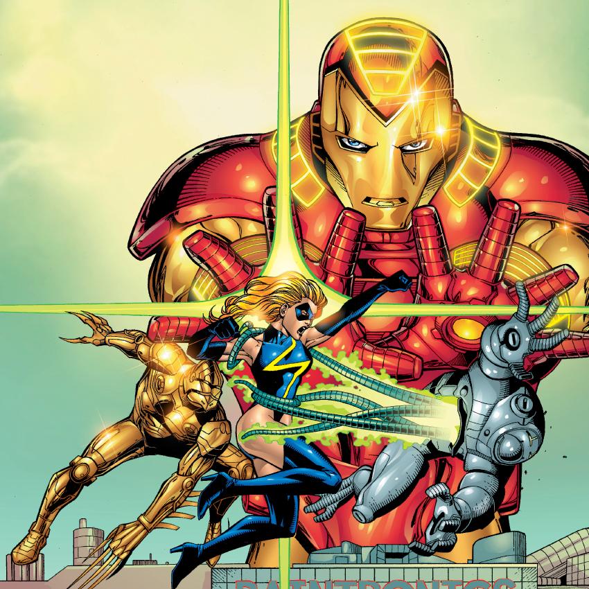 Marvel's tweet photo. Iron Man teams with the future Captain Marvel in http://t.co/2gXkrpaVuJ's #90sByTheNumbers: http://t.co/tU5EmVuxkJ http://t.co/hbvDrg71xE