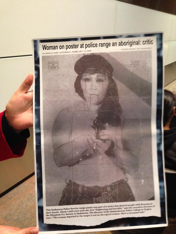 DelSchilling's tweet photo. Indigenous Woman used for target practice at the Saskatoon Police range... 

This is Reality.

#WeCannotAffordSilence http://t.co/2nKQfdMhlb