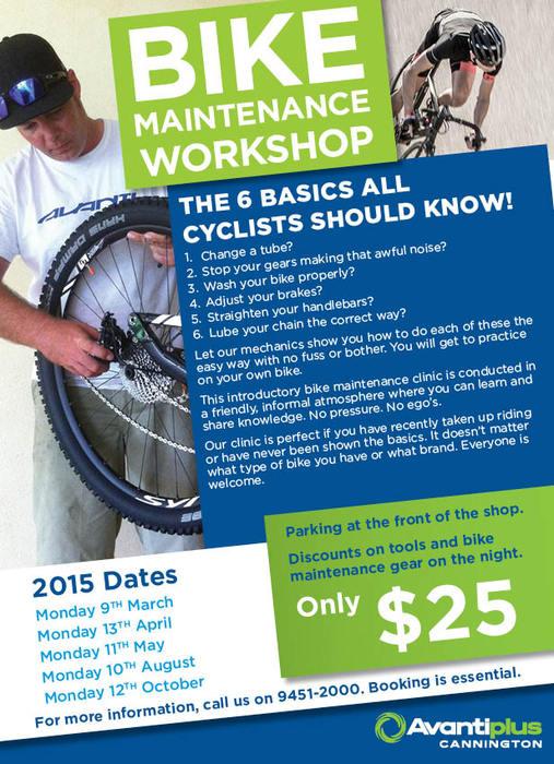 PerthRide's tweet photo. Have a #BikeMaintenance question? #AvantiplusCannington has the answer. Check the photo for upcoming workshops. http://t.co/yp3dYrcfOU