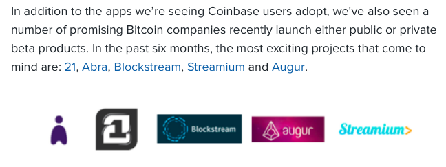 The Bitcoin Trend Report by <a href="/coinbase/">Coinbase 🛡️</a> has <a href="/AugurProject/">Augur</a> &amp; <a href="/streamium_io/">Streamium</a> as 2 of the most exciting #bitcoin projects!
