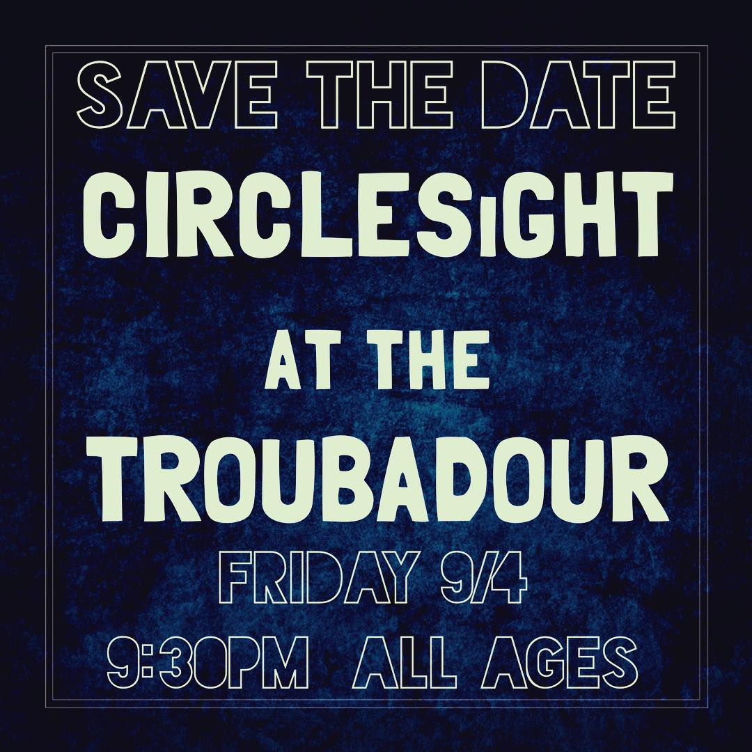circlesight's tweet photo. SAVE THE DATE! It's going to be a rockin' night @thetroubadour on 9/4! Stay tuned for details😀 http://t.co/erNq24ef23 http://t.co/hWWuxw72OB