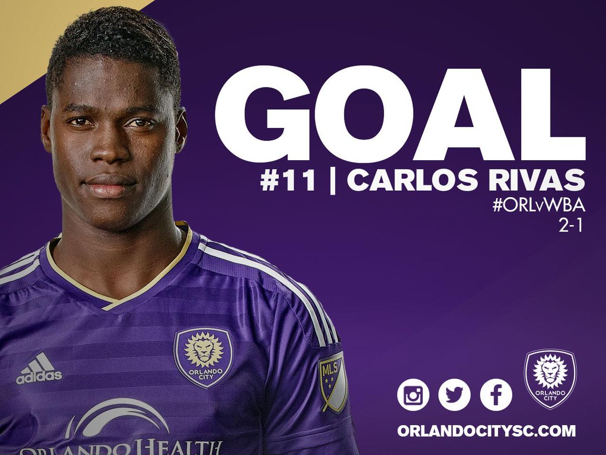OrlandoCitySC's tweet photo. 49' GOAL! A wondrous strike from Carlos Rivas off a free kick from 21 yards out beats Myhill. It's 2-1 Orlando City! http://t.co/OLF0Lkj5Ql
