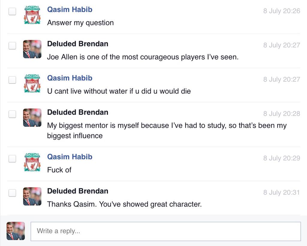 TheFootbaIlHub's tweet photo. It was clean Qasim didn't like my page. So I responded with my most famous quotes. http://t.co/jnAWXofDS6