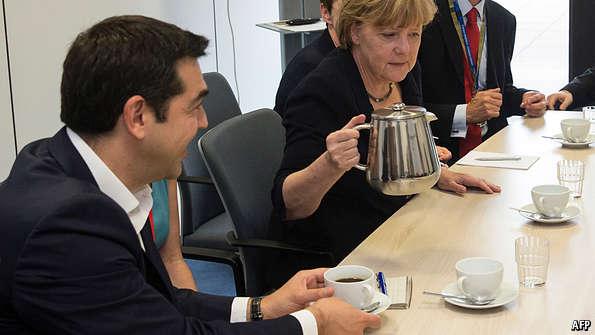 TheEconomist's tweet photo. Euro zone demands Greece offer terms harsher than those it just voted "oxi" to. Grexit nears http://t.co/vQlTZDYswZ http://t.co/XAdM4bPYQq