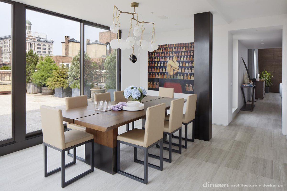 Fifth Avenue Duplex: @SPG_Architects, Daniel Levin photo, <a href="/HollyHuntDesign/">HOLLY HUNT</a> table, <a href="/DESIRON/">DESIRON</a> chairs, <a href="/LA_Studio/">Lindsey Adelman</a> light.