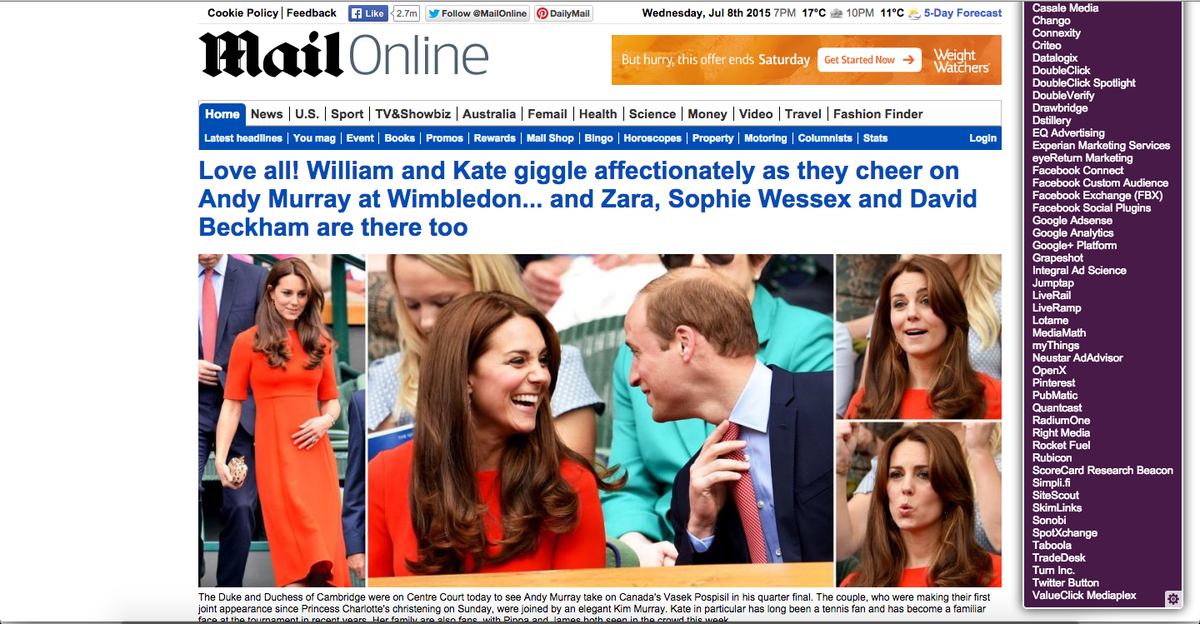 jamie_geek's tweet photo. Over 60 tracking cookies in the @DailyMailUK website as well as other major news papers! #security #privacy #vpn http://t.co/mxKMQ4yNSD