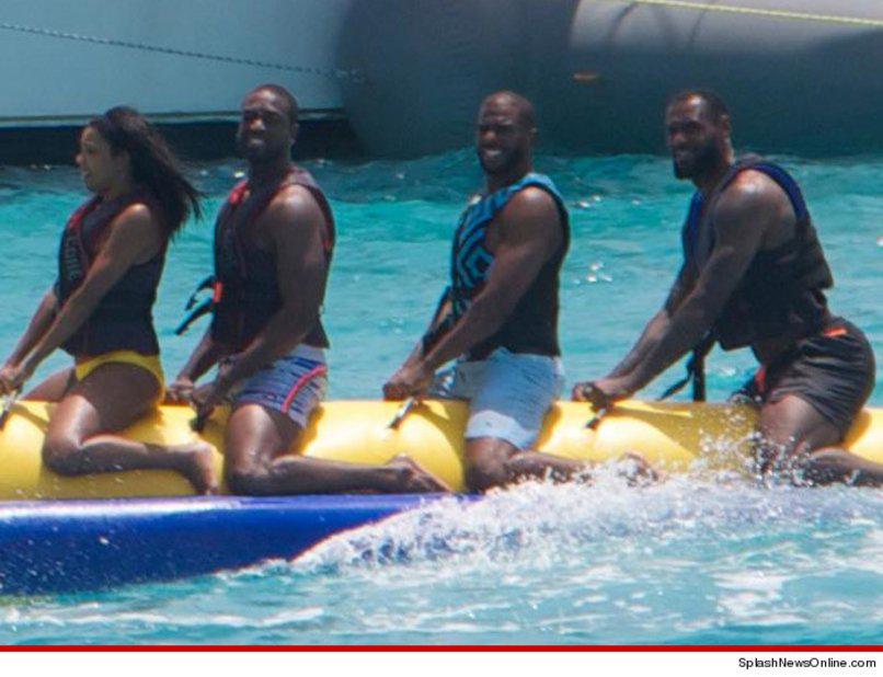GQMagazine's tweet photo. LeBron, DWade, and CP3 rode a banana boat because SPRINNNNNG BREAKKKKK FOREVVVEEERRRR http://t.co/YtEwpE3bli http://t.co/WVGMMpxr1x