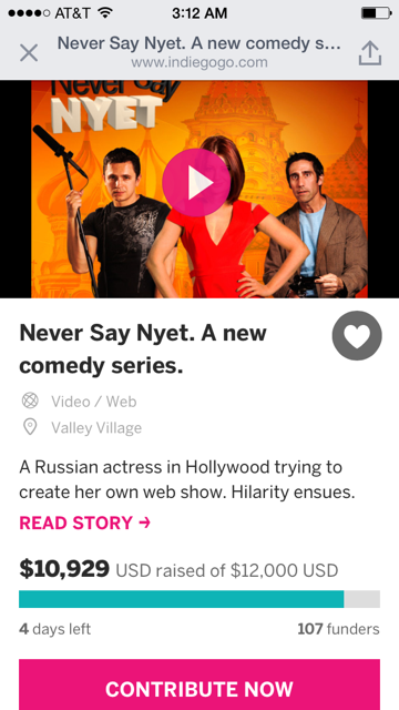 NeverSayNyet's tweet photo. Whoo-hoo! 91% #funded! Just 3 days left to campaign! Watch the pilot, You'll want to #support! http://t.co/hlJR4ouYPs http://t.co/PNFJr2Qp0w