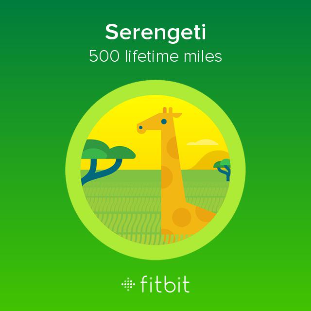 I've covered 500 miles with my #Fitbit and earned the Serengeti badge, woot!