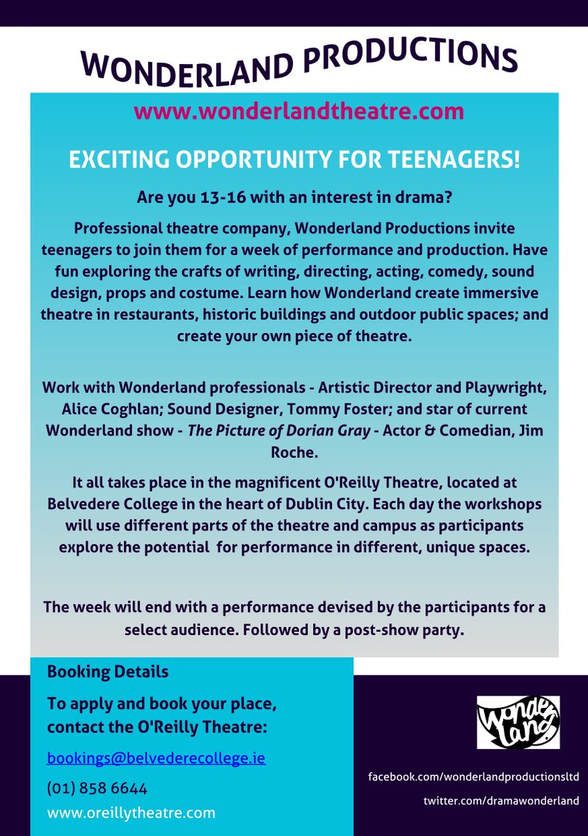 Places available on our new theatre production &amp; performance camp for teenagers at the <a href="/OReillyTheatre/">O'Reilly Theatre</a>