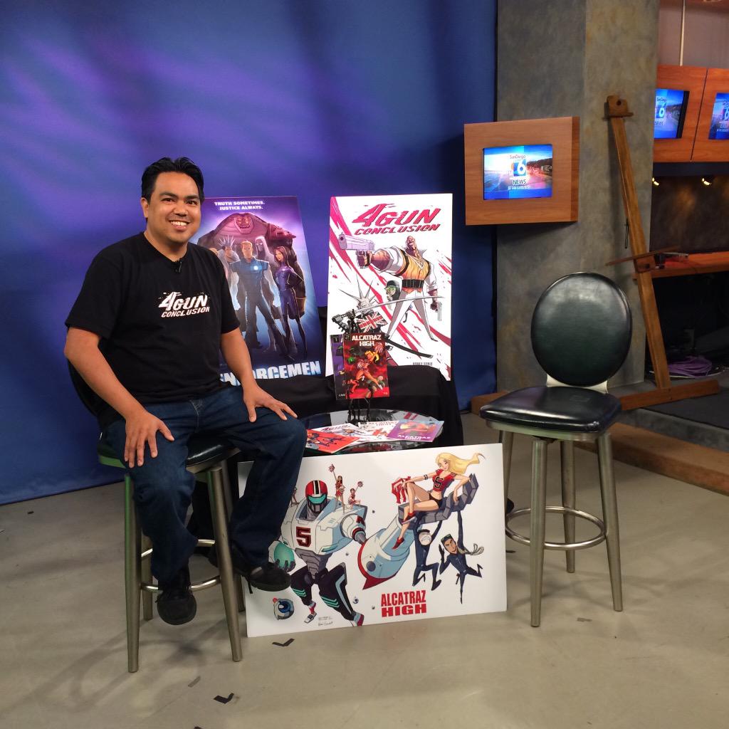 Bobby_Rubio's tweet photo. Pic of my comics #4GunConclusion #AlcatrazHigh and #Enforcemen from the set @SanDiego6 this morning! Had a great time http://t.co/K3p2J9zRLt