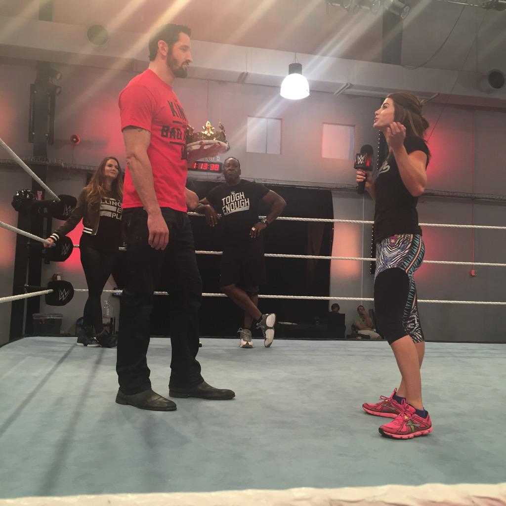 WWEToughEnough's tweet photo. .@ToughGabi, @ToughTanner, @ToughZZ and @ToughSara put in some work on the mic #ToughEnough http://t.co/NtK6hGWq3x