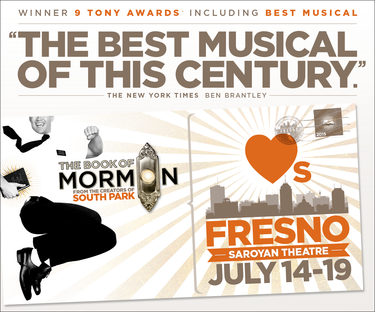 BookofMormon's tweet photo. #HelloFresno! Follow and RT for a chance to win 2 tickets for July 15th's show at the Saroyan Theatre! http://t.co/uG0DbHhAZN