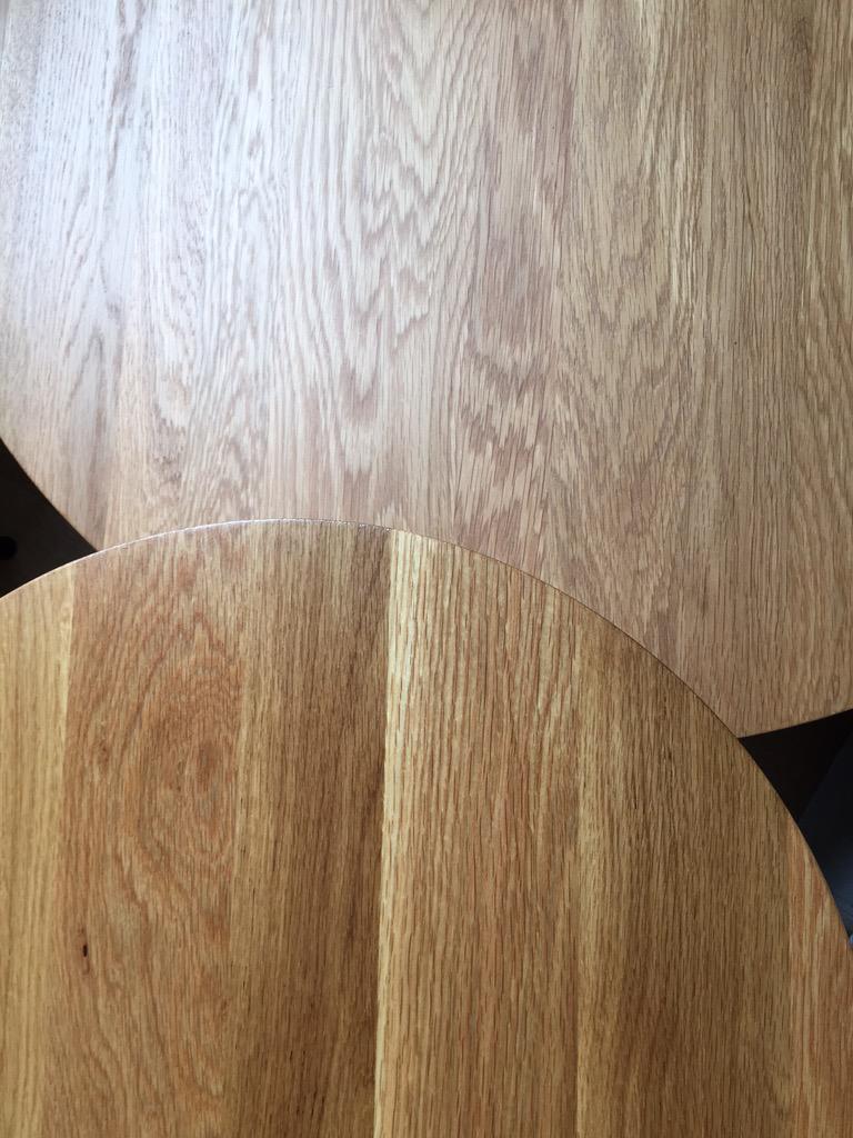 akronstreet's tweet photo. @andy_luce Experimenting w lacquer (top) vs polyurethane+oil (bottom). Terrible pic but IRL the lacquer looks better. http://t.co/2Vrlr1Xfth