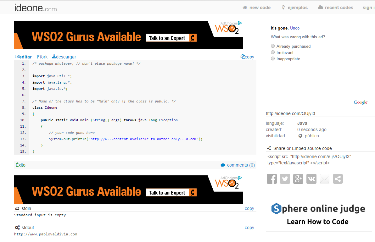 Alexinux's tweet image. #IdeOne ideal si tenés que hacer alguna prueba rápida o estes enseñando algún lenguaje de programación #Java #Php ...