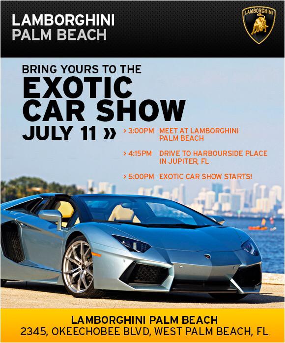 LamborghiniPB's tweet photo. Come on down to Harborside in Jupiter on Saturday at 5pm http://t.co/TyQbDXq50x